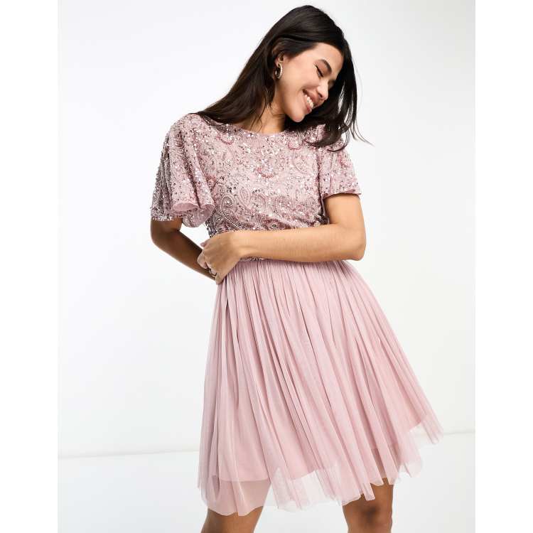 Asos design scallop hem embellished crop top midi dress store