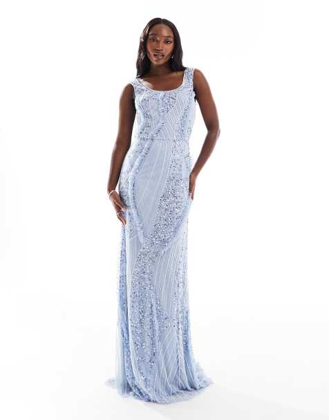 Light Blue Straight Neck Maxi Dress