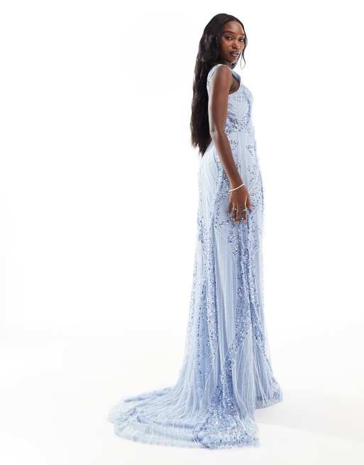 Beauut Bridesmaid embellished scoop neck maxi dress in light blue
