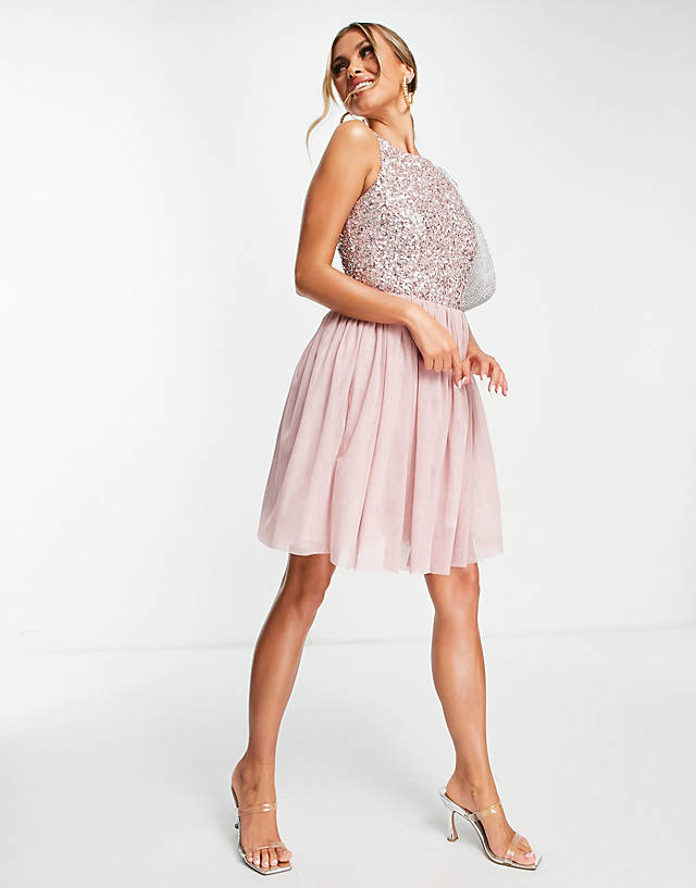 Beauut - bridesmaid embellished sequin mini dress in pink