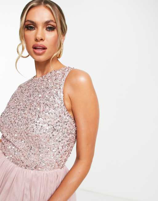Beauut Bridesmaid embellished sequin mini dress in pink