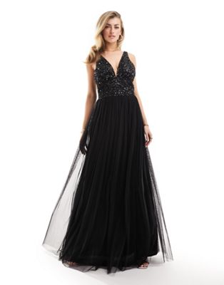 Beauut Bridesmaid Embellished V-neck Maxi Dress In Black
