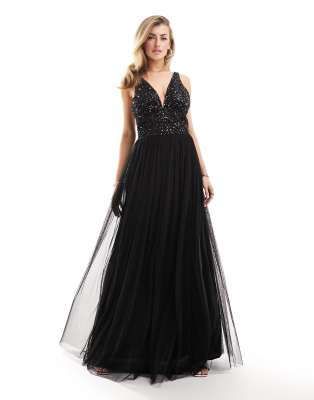 Beauut Beauut Bridesmaid embellished v-neck maxi dress in black