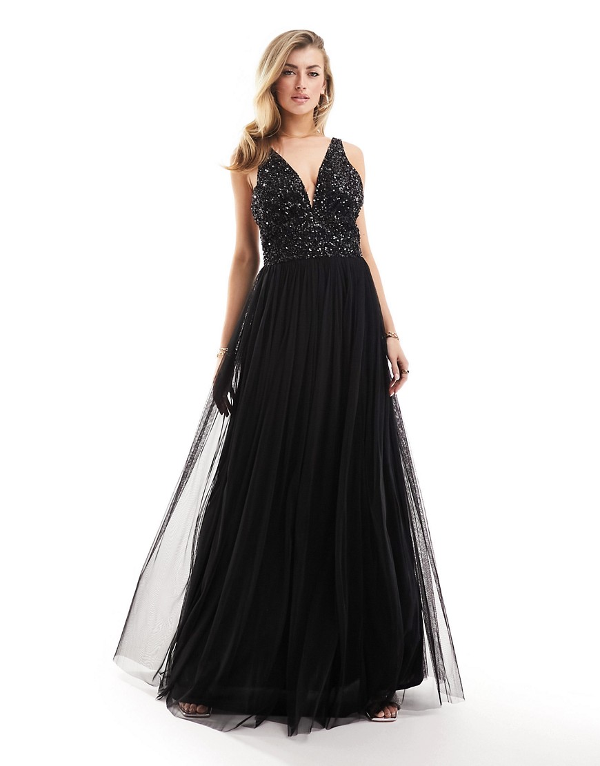 Beauut Bridesmaid embellished v-neck maxi dress in black