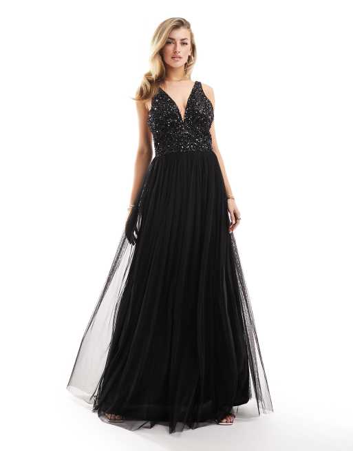 Beauut Bridesmaid embellished v neck maxi dress in black