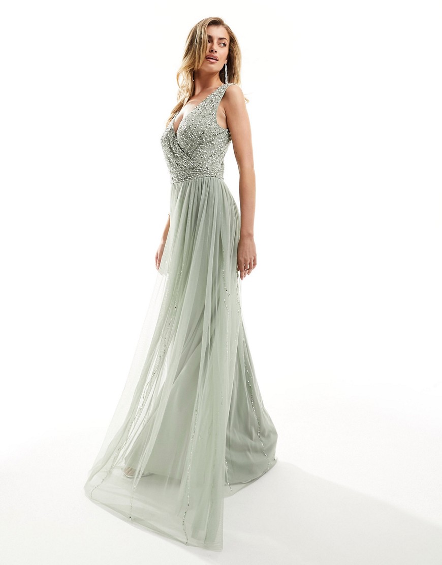 Beauut Bridesmaid embellished v-neck maxi dress in sage green