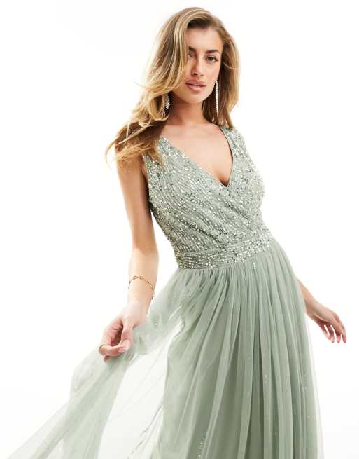 Asos sage green bridesmaid dress online