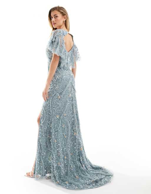 teal sequin bridesmaid dress Shinny Sequined Long Mermaid Blue Affordable Bridesmaid Dresses main image 1