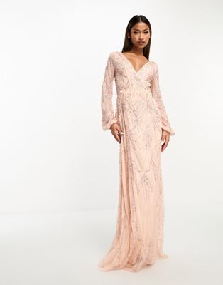 Beauut Bridesmaid embellished wrap front maxi dress in blush