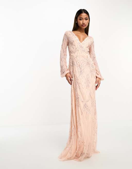 Beauut Bridesmaid embellished wrap front maxi dress in blush | ASOS