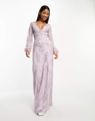 Beauut Beauut Bridesmaid embellished wrap front maxi dress in lilac-Purple