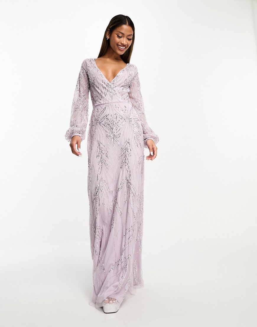 Beauut Bridesmaid embellished wrap front maxi dress in lilac-Purple