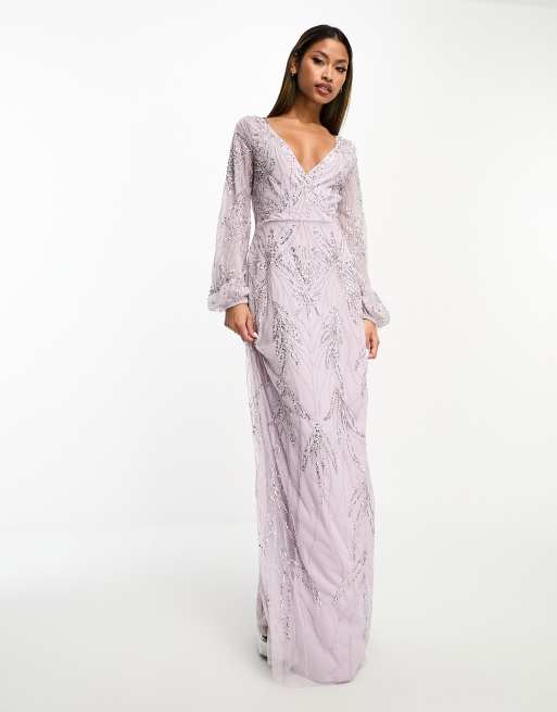 Beauut Bridesmaid embellished wrap front maxi dress in lilac, 4 of 4