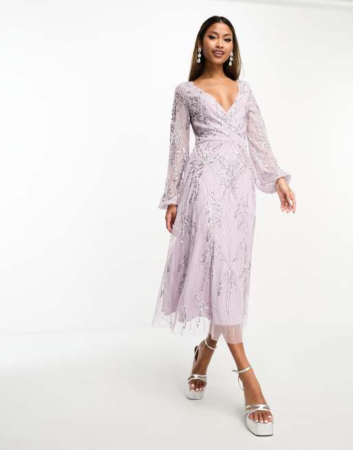 Beauut Bridesmaid embellished wrap front midi dress in lilac