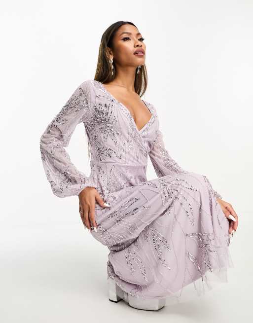 Beauut Bridesmaid embellished wrap front midi dress in lilac