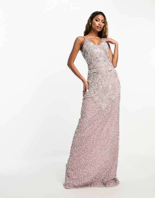 Beauut Bridesmaid – Jasnoróżowa zdobiona sukienka maxi