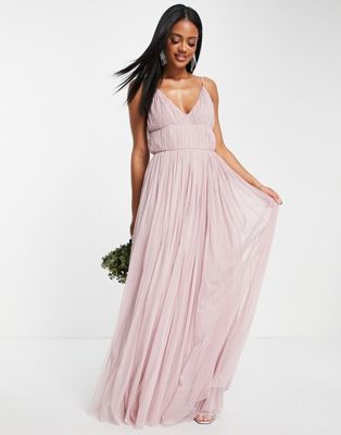 Beauut Bridesmaid layered tulle maxi dress in frosted pink