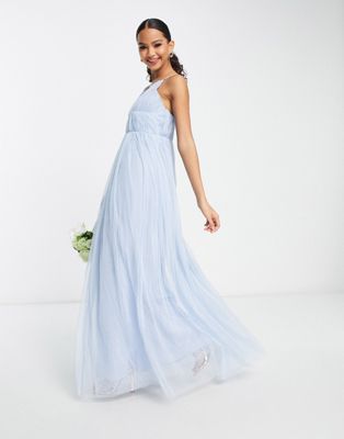 Beauut Bridesmaid layered tulle maxi dress in light blue