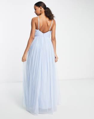 Beauut Bridesmaid Layered Tulle Maxi Dress In Blue