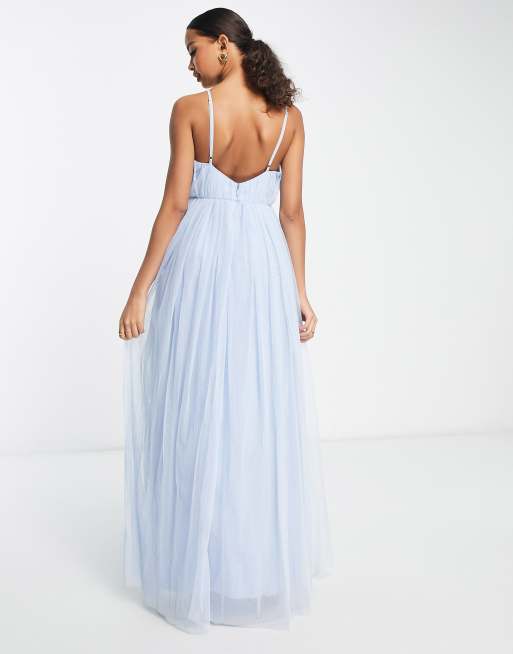 Light blue 2025 tulle maxi dress