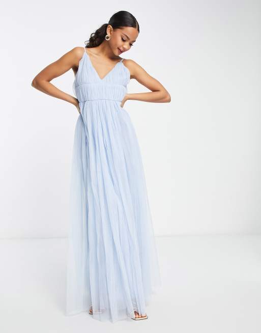 Beauut Bridesmaid layered tulle maxi dress in light blue