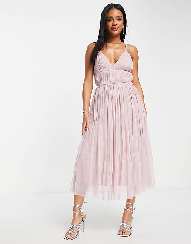 Beauut - bridesmaid layered tulle midi dress in frosted pink