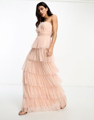 Beauut Bridesmaid one shoulder tiered maxi dress in blush - ASOS Price Checker