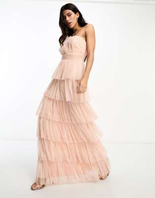 Beauut Bridesmaid One Shoulder Tiered Maxi Dress In Blush-pink | ModeSens