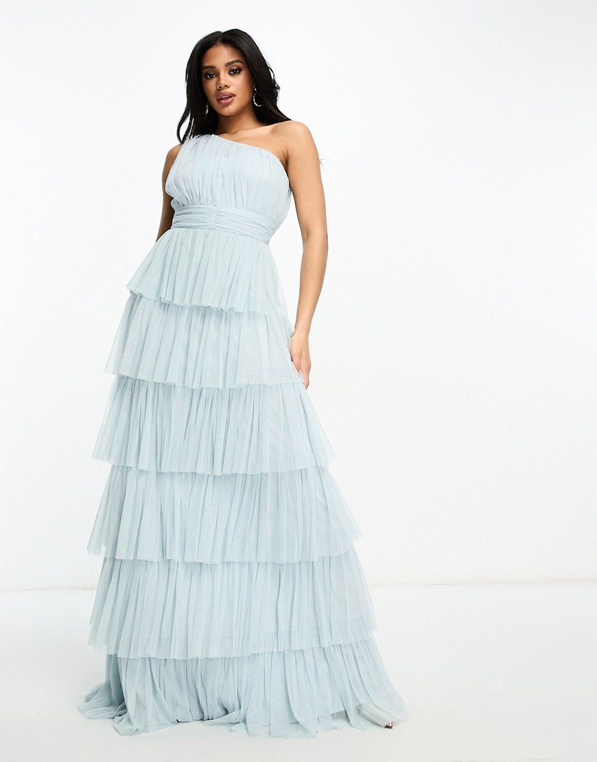 Beauut Bridesmaid one shoulder tiered maxi dress in ice blue