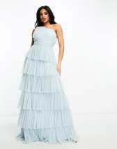 Lace & Beads exclusive off shoulder tulle tiered maxi dress in