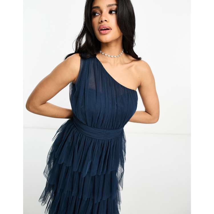 Navy one shoulder sale plumetis maxi dress