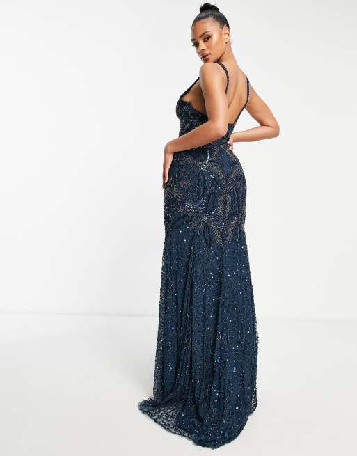 Navy and silver embellished maxi dress best sale