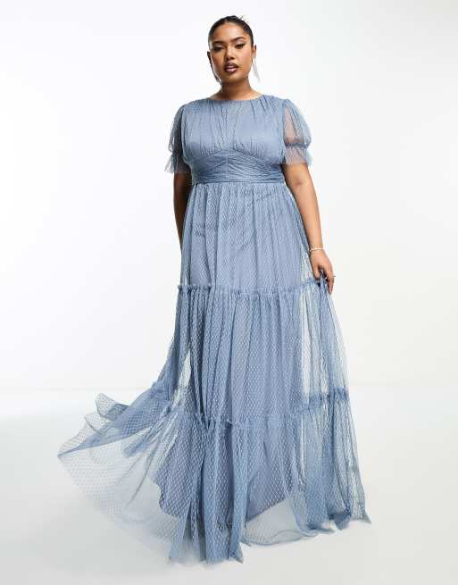 Beauut Bridesmaid Plus – Ciemnoniebieska tiulowa sukienka maxi