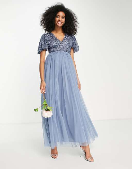 Blue embellished outlet maxi dress