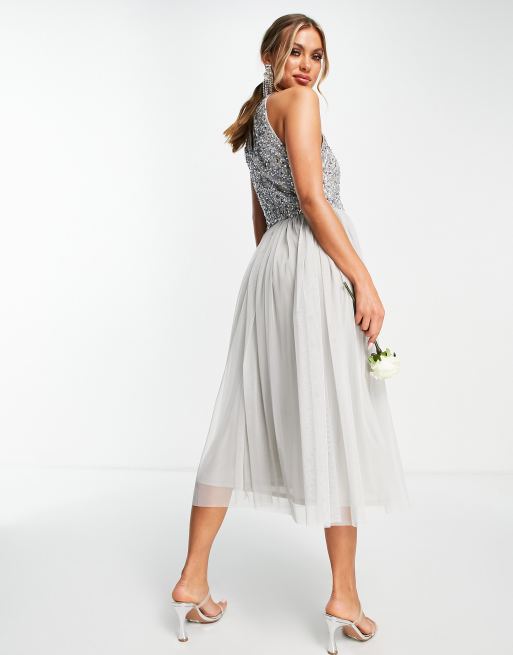 Grey tulle shop midi dress