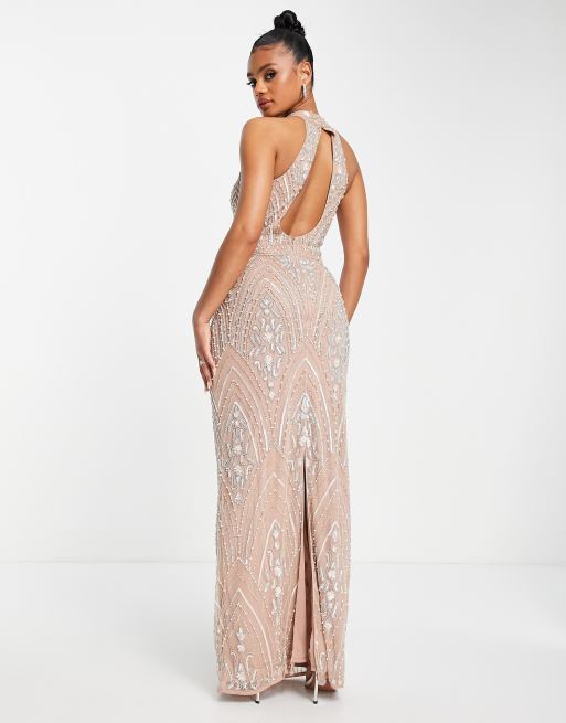 Beauut – Bridesmaid – Sukienka maxi w kolorze taupe ze zdobieniem na całej powierzchni dla druhny 