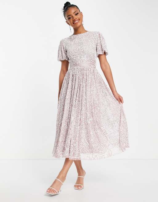 Beauut Bridesmaid – Sukienka midi w kolorze zimnego różu dla druhny z kontrastowym zdobieniem