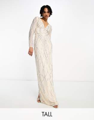 Beauut Bridesmaid Tall allover embellished maxi dress in champagne  - ASOS Price Checker