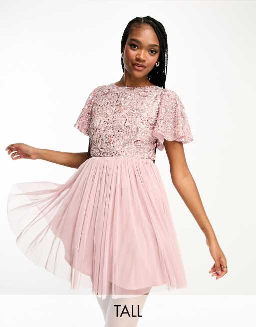 Beauut Bridesmaid Tall – Zdobiona sukienka mini z odkrytymi plecami w kolorze zgaszonego różu