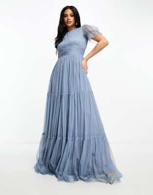 Beauut Bridesmaid tulle maxi dress in dark blue
