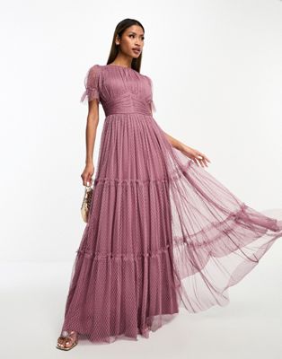 Beauut Bridesmaid tulle maxi dress in mauve-Pink