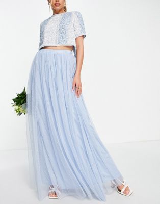 Beauut Bridesmaid tulle maxi skirt in light blue co-ord
