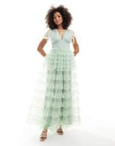 Miss Selfridge Premium embellished maxi dress in sage green