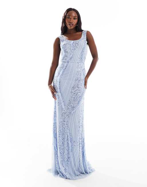 Beauut Bridesmaid Verziertes Maxi Brautjungfernkleid in Hellblau mit U Ausschnitt ASOS