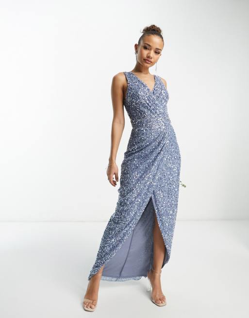 Asos blue store wrap dress