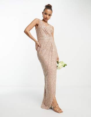 Bridesmaid wrap maxi dress in taupe-Neutral