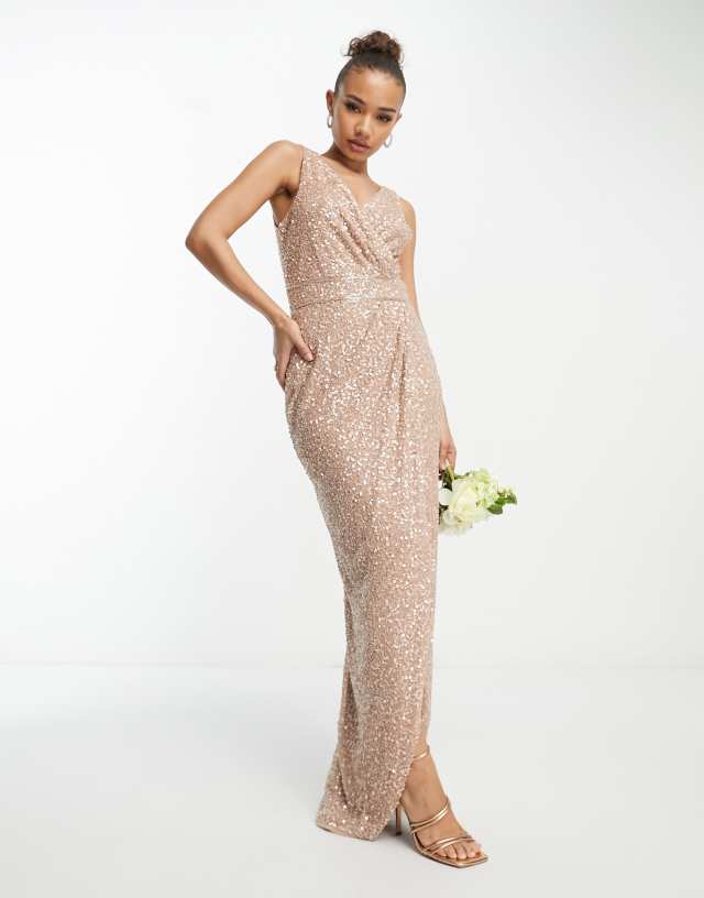 Beauut Bridesmaid wrap maxi dress in taupe