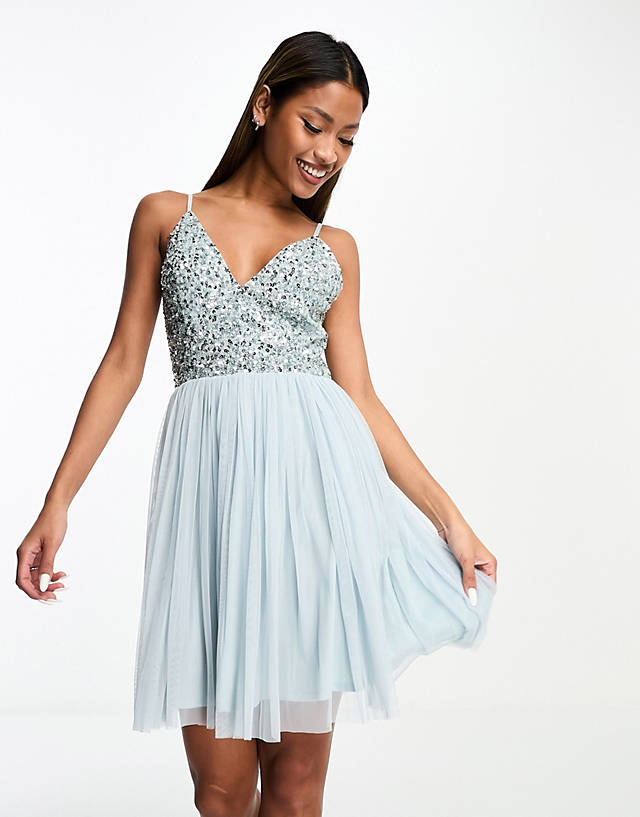 Beauut - bridesmaids embellished 2 in 1 mini dress in ice blue
