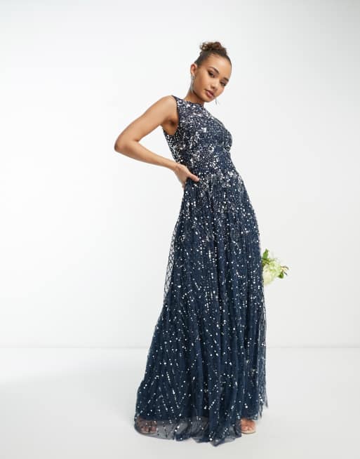 Beauut Bridesmaids embellished all over maxi dress in navy