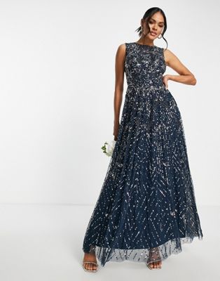 Beauut Bridesmaids embellished allover maxi dress in navy